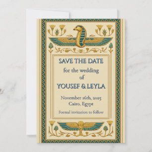 Invitation Cobra Ailé Égyptien Lotus Or Save the Date