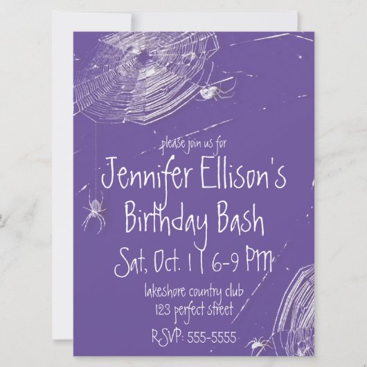 Invitation Cobwebs et araignées blanches Anniversaire (Devant)