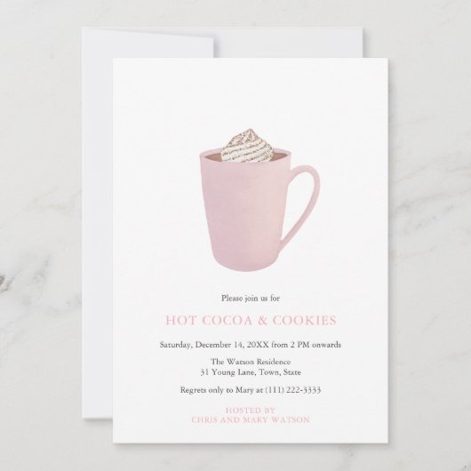 Invitation Coca chaud rose et biscuits fête de Noël (Devant)