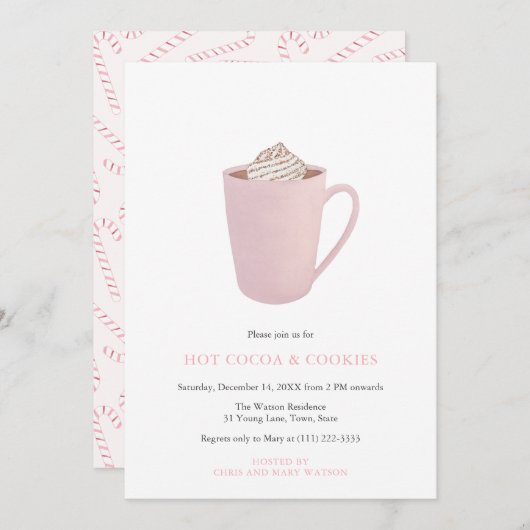 Invitation Coca chaud rose et biscuits fête de Noël (Devant / Derrière)