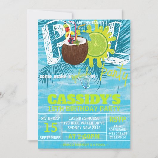 Invitation Coca d'été Anniversaire Piscine (Devant)