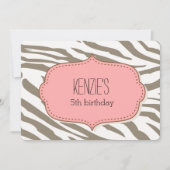 Invitation Coca rose Brown Zèbre blanc Imprimer Anniversaire (Devant)