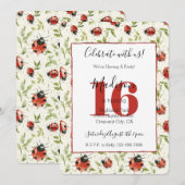 Invitation Coccinelles Feuilles 16e Anniversaire (Devant / Derrière)