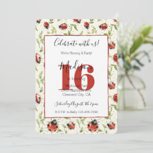 Invitation Coccinelles Feuilles 16e Anniversaire