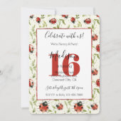 Invitation Coccinelles Feuilles 16e Anniversaire (Devant)