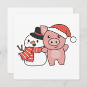 Invitation Cochon avec bonhomme de neige en hiver pour l'invi (Devant / Derrière)