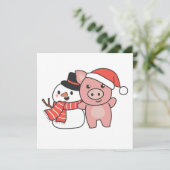 Invitation Cochon avec bonhomme de neige en hiver pour l'invi (Debout devant)