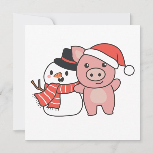 Invitation Cochon avec bonhomme de neige en hiver pour l'invi (Devant)