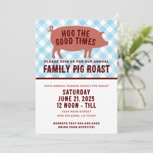 Invitation Cochon de lait grillé 'Hog the Good Times' (Debout devant)