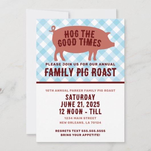 Invitation Cochon de lait grillé 'Profitez des bons moments' (Devant)