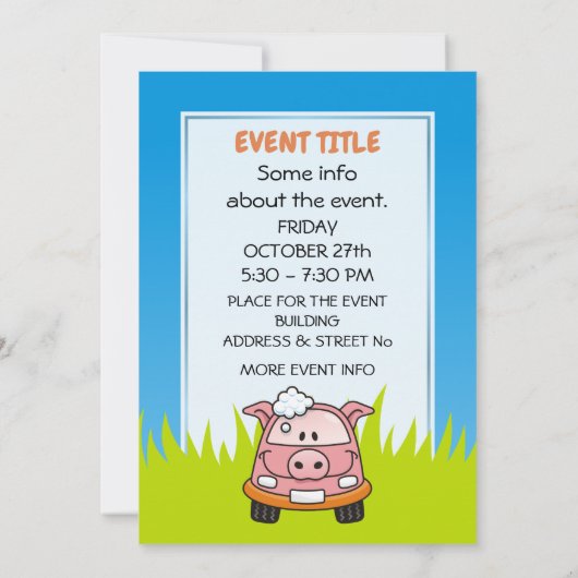 Invitation Cochon de lavage de voiture (Dos)