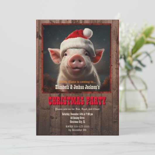 Invitation Cochon de Noël (Debout devant)