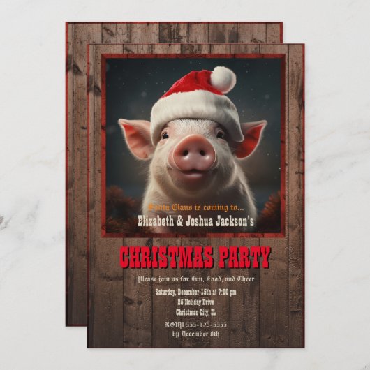Invitation Cochon de Noël (Devant / Derrière)
