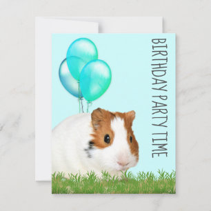 Invitation Cochon d'Inde Ballons Verts Bleus Anniversaire Per
