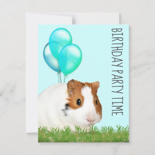 Invitation Cochon d'Inde Ballons Verts Bleus Anniversaire Per (Devant)