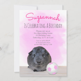 Invitation Cochon d'Inde Girly iBalle de Football Rose Person