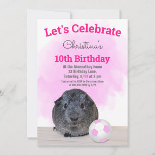 Invitation Cochon d'Inde Gris Féminin Ballon de Football Rose