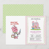 Invitation Cochon docteur avec seringue à la main | choisir l (Devant / Derrière)