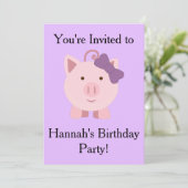 Invitation Cochon fille mignonne (Debout devant)