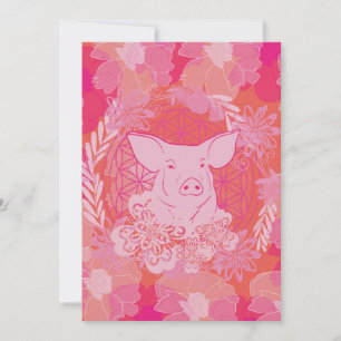 Invitation cochon, fleur de vie, bleu, mandala, zen, chakra,