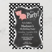 Invitation Cochon mignon sur Pois noir et blanc (Devant / Derrière)