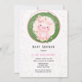 Invitation Cochon rose de mignon Baby shower fille (Devant)