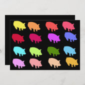 Invitation Cochons arc-en-ciel (Devant / Derrière)