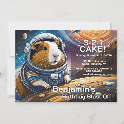 Invitation Cochons d'Inde dans l'Espace, Compte à rebours pou (Devant)