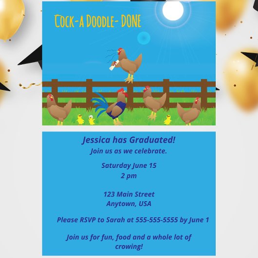 Invitation Cock-a doodle DONE Graduation