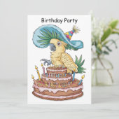 Invitation cockatoo perché sur gâteau d'anniversaire casquett (Debout devant)