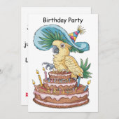 Invitation cockatoo perché sur gâteau d'anniversaire casquett (Devant / Derrière)