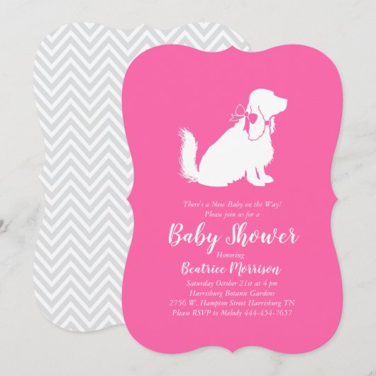 Invitation Cocker Spaniel Chien Baby shower fille rose (Devant / Derrière)