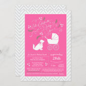 Invitation Cocker Spaniel Chien Baby shower fille rose (Devant / Derrière)