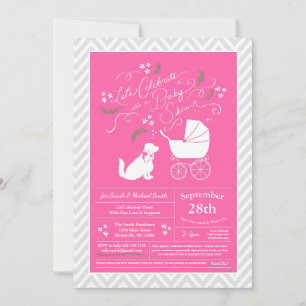 Invitation Cocker Spaniel Chien Baby shower fille rose