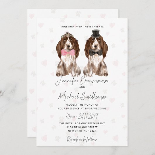 Invitation Cocker Spaniel thème paw coeur chien mariage (Devant / Derrière)