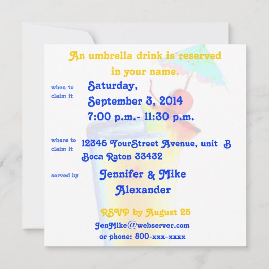 Invitation Cocktail à base d'un parapluie coloré (Dos)