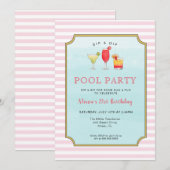 Invitation Cocktail Adulte Été Anniversaire Piscine Fête (Devant / Derrière)