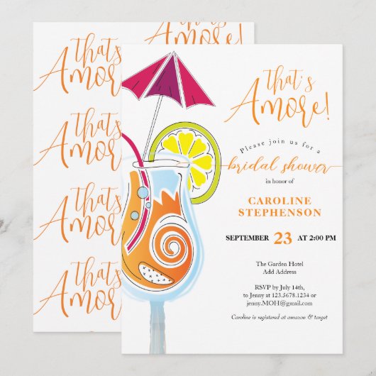 Invitation Cocktail Aperol Spritz Fête des mariées Script sim (Devant / Derrière)