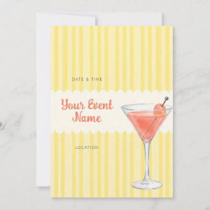 Invitation Cocktail aquarelle à rayure jaune