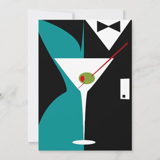Invitation Cocktail Art Déco Turquoise et noir (Devant)