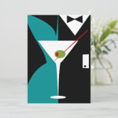 Invitation Cocktail Art Déco Turquoise et noir (Debout devant)