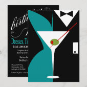 Invitation Cocktail Art Déco Turquoise et noir (Devant / Derrière)