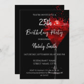 Invitation Cocktail aux cerises sur fond noir (Devant / Derrière)