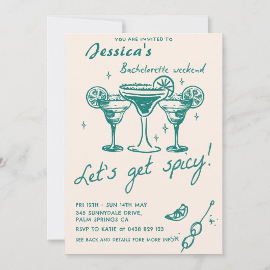 Invitation Cocktail Bachelorette Week-end Itinéraire Party (Devant)