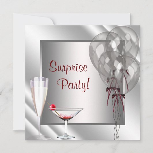 Invitation Cocktail Ballons Rouge Surprise fête d'anniversair (Devant)