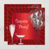 Invitation Cocktail Ballons Rouge Surprise fête d'anniversair (Devant / Derrière)