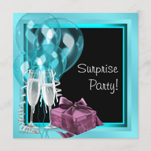 Invitation Cocktail Balloon Turquoise Blue Surprise fête d'an