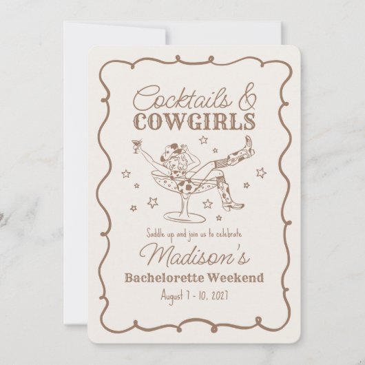 Invitation Cocktail Beige et Cowgirls Nash Bash Bachelorette (Devant)