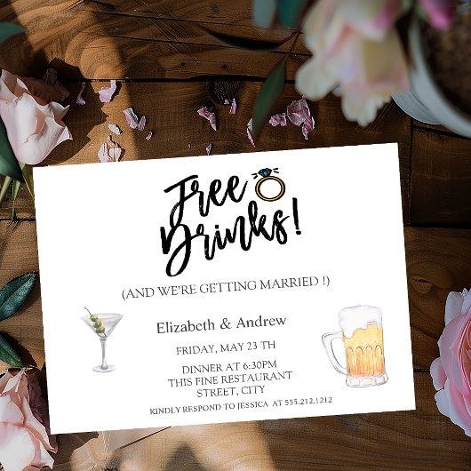 Invitation Cocktail, Bière, Boissons Gratuites Mariage