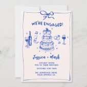 Invitation Cocktail Blue Elegant Champagne Wedding Party (Devant)